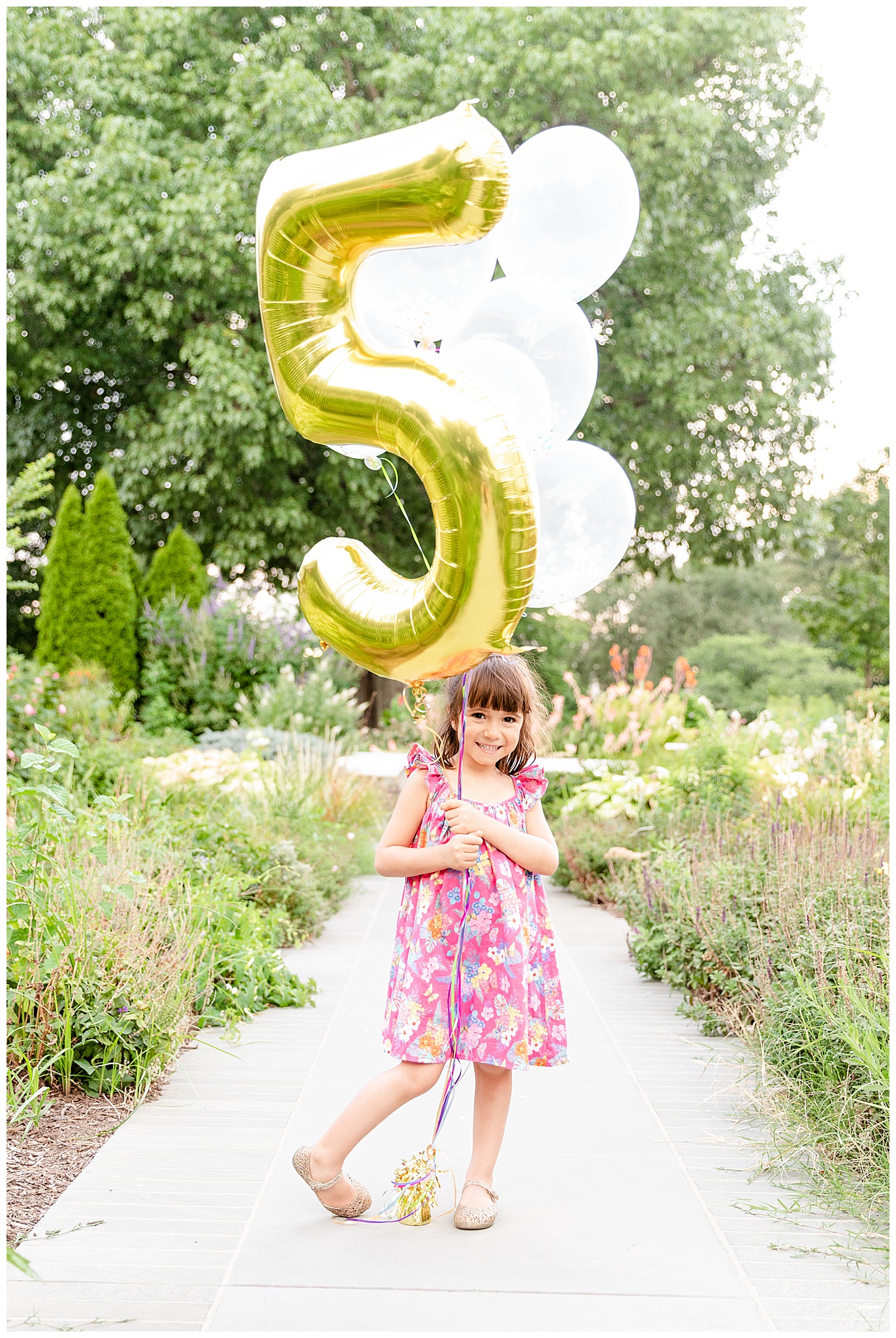 Five Year Old Balloons for Garden Milestone Session with Kofmehl Photography