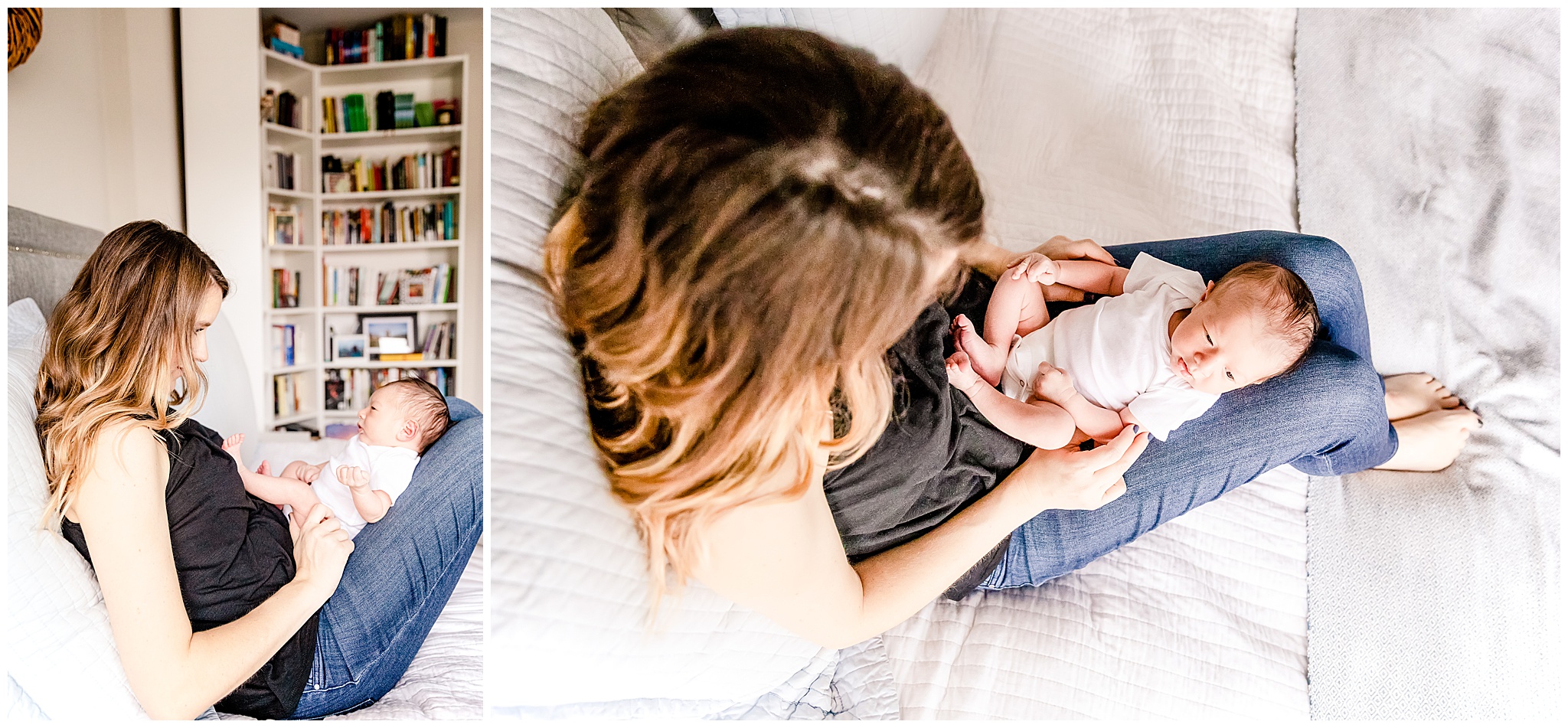 Mom and Newborn Son at in Home Newborn Session by Kofmehl Photography