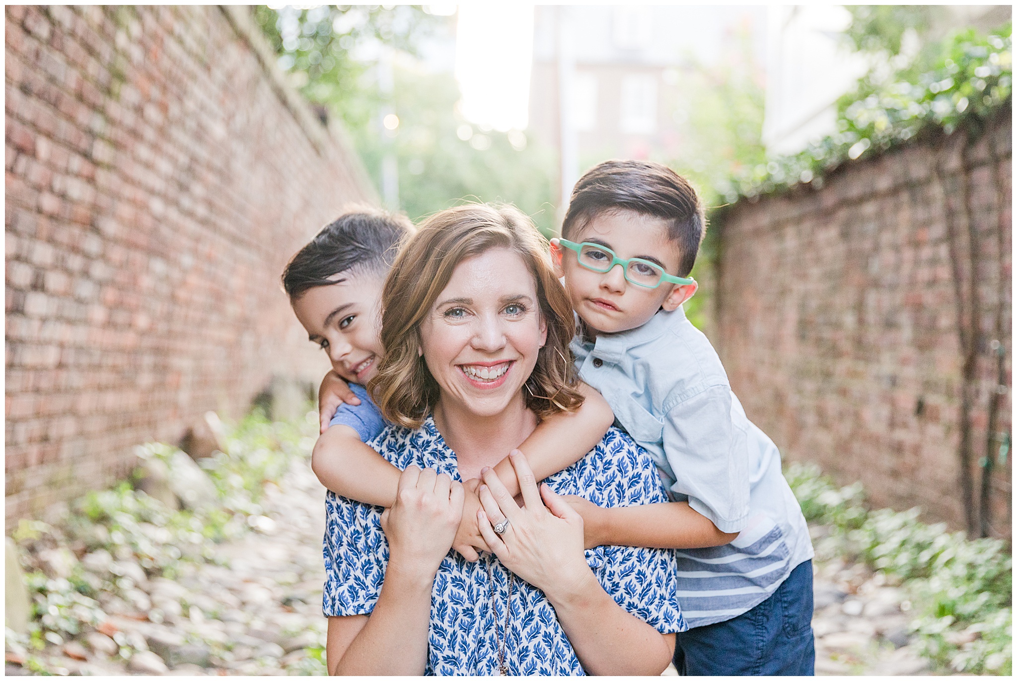 Photo session of mom and sons in Old Town Alexandria Virginia by Washington DC Photographer Bethany Brasfield Kofmehl