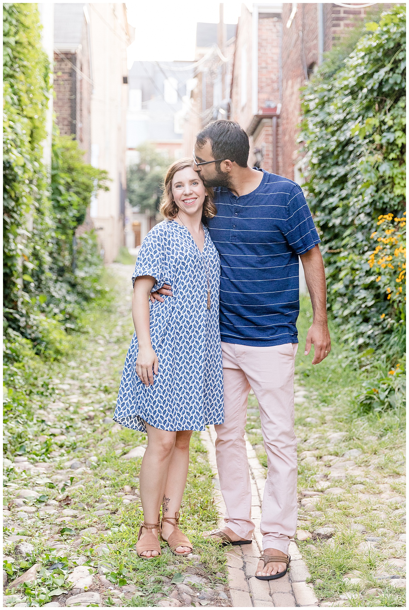 Couple in Gorgeous Alley in Old Town Alexandria VA with DC Photographers by Kofmehl Photography